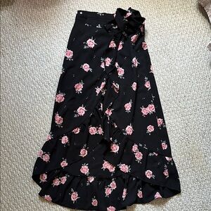 Floral Black Skirt with Pink Accents